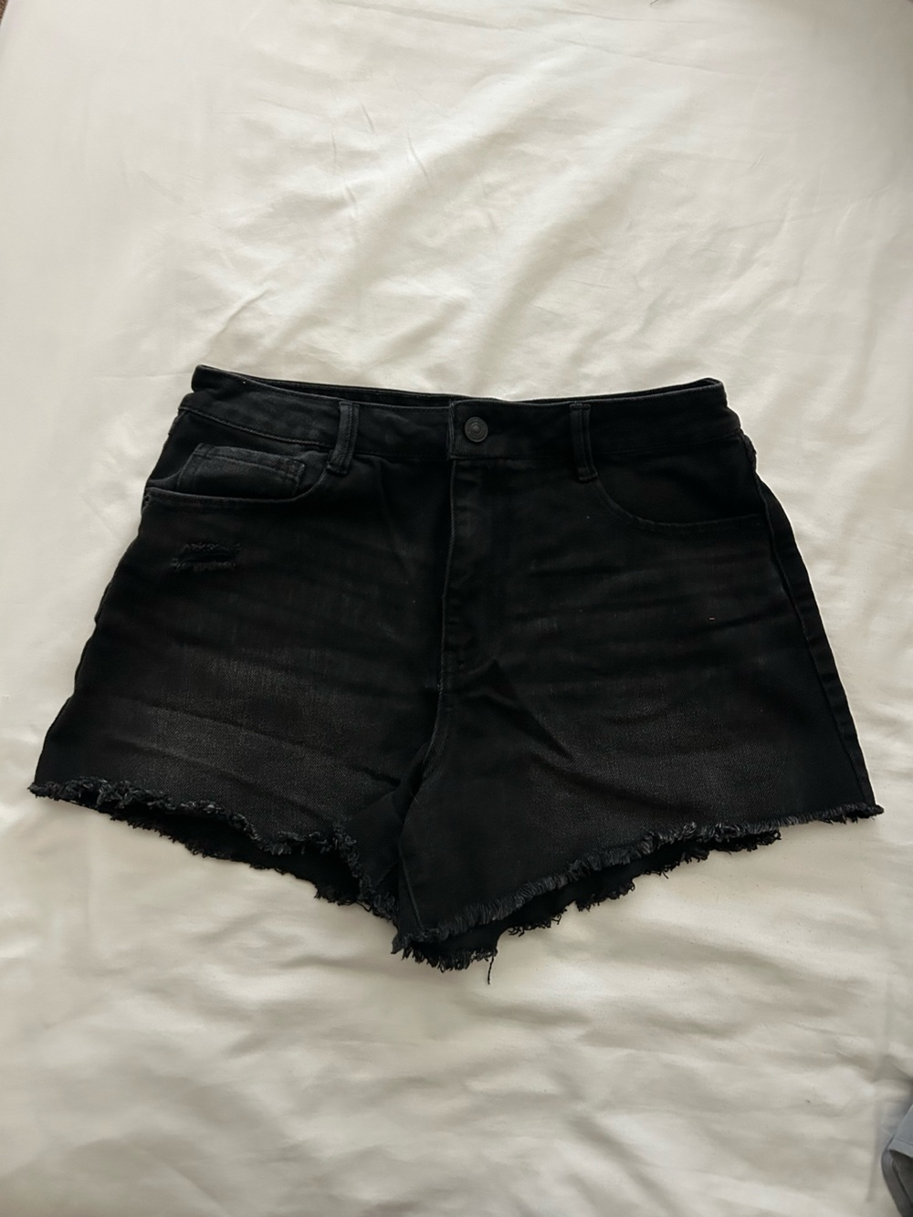 High-Rise Black Frayed Hem Women's Denim Shorts